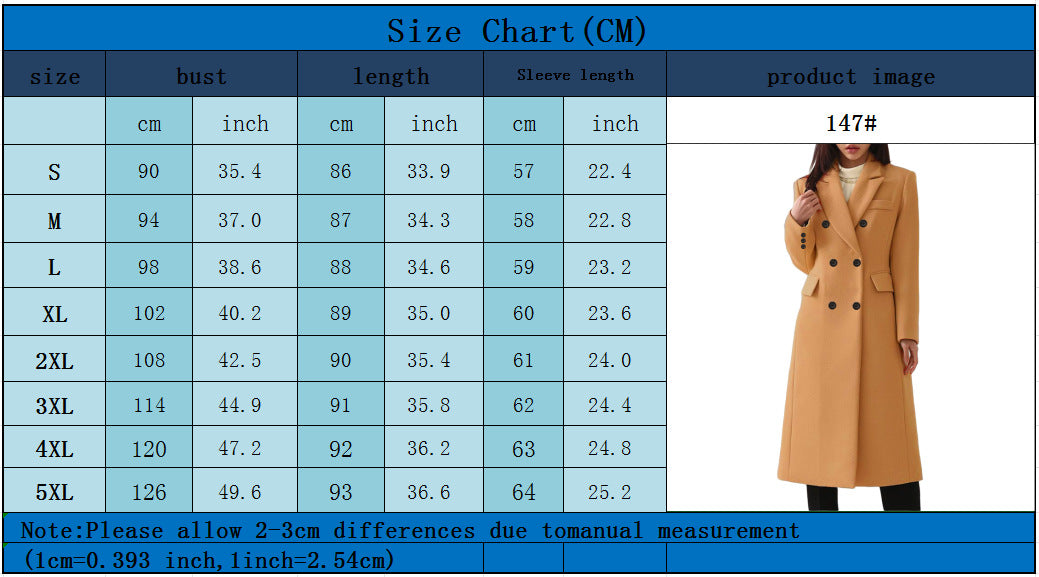 Women's Notch Lapel Double Breasted Wool Blend Mid Long Pea Trench Coat