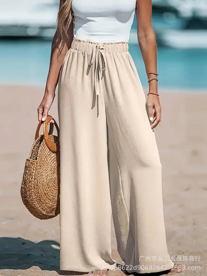 Women Wide Leg Pants High Waisted Trousers Linen Palazzo Lounge Beach Cover Ups Flowy Pants