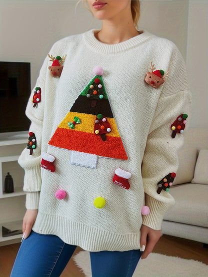 2024New Christmas Wear Match Sweater Cute Christmas Tree Decorative Top