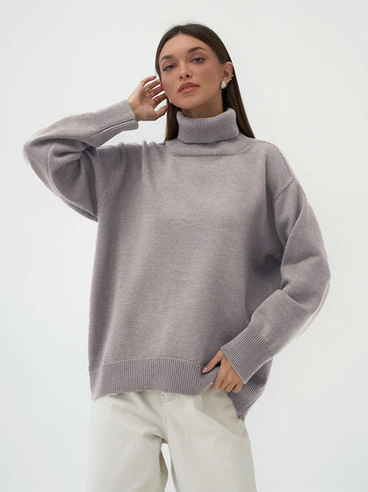 Turtleneck Sweater for Women Autumn and Winter Loose Sweater Classic Versatile Solid Color Pullover Sweater