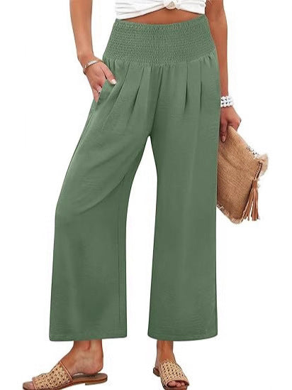 Women Linen Palazzo Pants Summer Boho Wide Leg High Waist Casual Lounge Pant 2025 Beach Travel Vacation Outfits