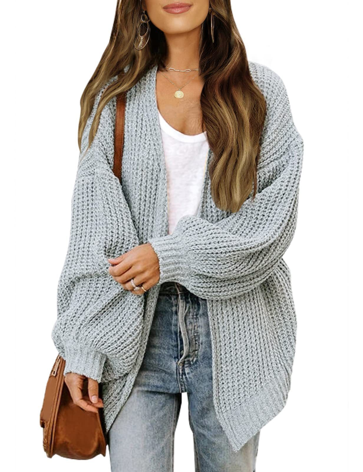 Amazon Foreign Trade Women's Clothing2023Autumn and Winter New Lantern Sleeve Sweater Women's Coat Coarse Yarn Pocket Knitted Cardigan