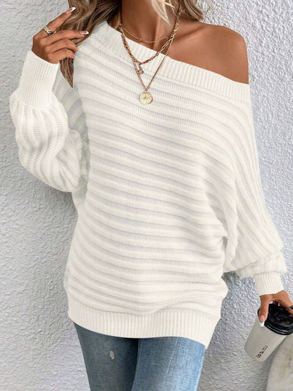 Women's Textured Asymmetrical Neck Sweater, Casual Long Sleeve Batwing Sleeve Jumper for Daily Outdoor Wear, Ladies Knit Top for All Seasons, Womenswear