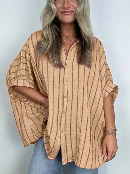 New Striped Printing Loose Casual Shirt Women