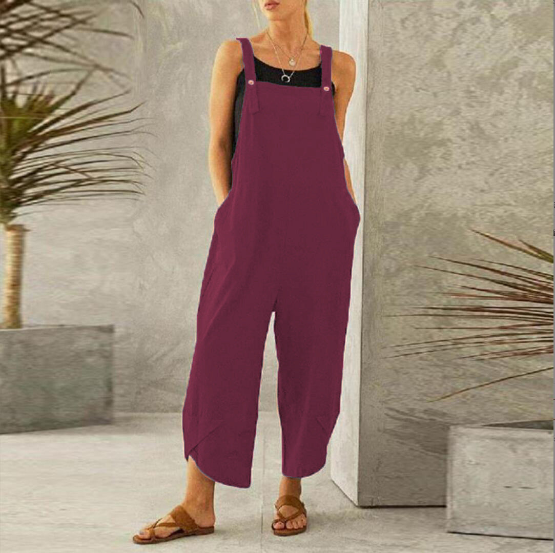 Women's Sleeveless Cotton Linen Overalls Rompers Baggy Wide Leg Jumpsuits - Seldom Seen Styles