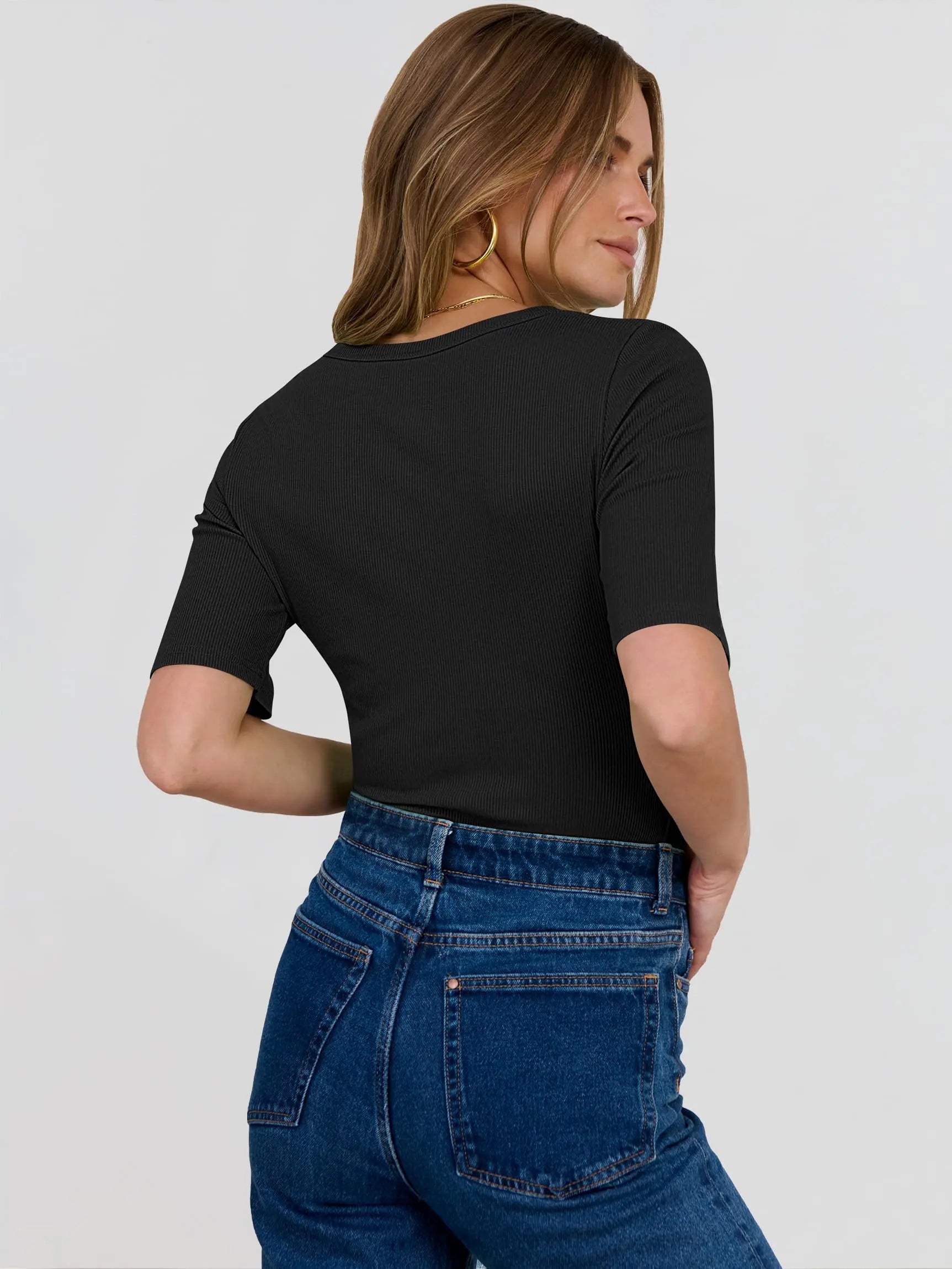 ANRABESS Womens Half Sleeve Crewneck Tops Ribbed Knit Slim Fit Shirts Basic Tee 2026 Spring Summer Dressy Casual T-Shirts - Seldom Seen Styles
