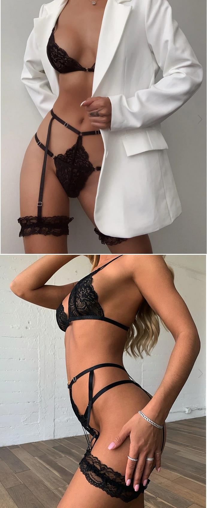 Lace Garter Lingerie Set with Removable Choker Teddy Babydoll Strappy Bra and Panty Set - Seldom Seen Styles