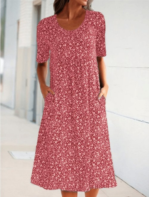 Summer round neck short sleeve flower sleeve midi dress (8 colors with pockets)