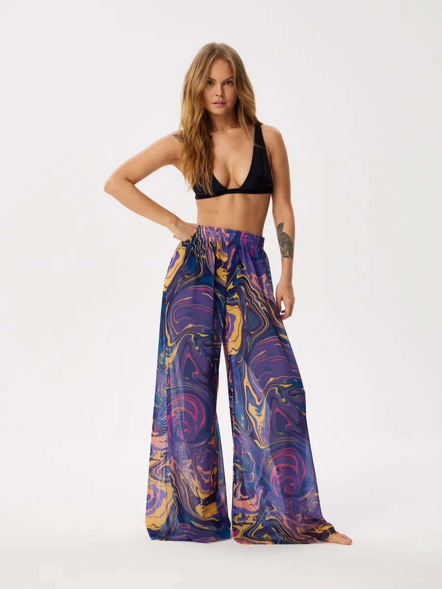 Womens Elastic High Waisted Palazzo Pants Casual Wide Leg Long Lounge Pant Trousers with Pocket - Seldom Seen Styles