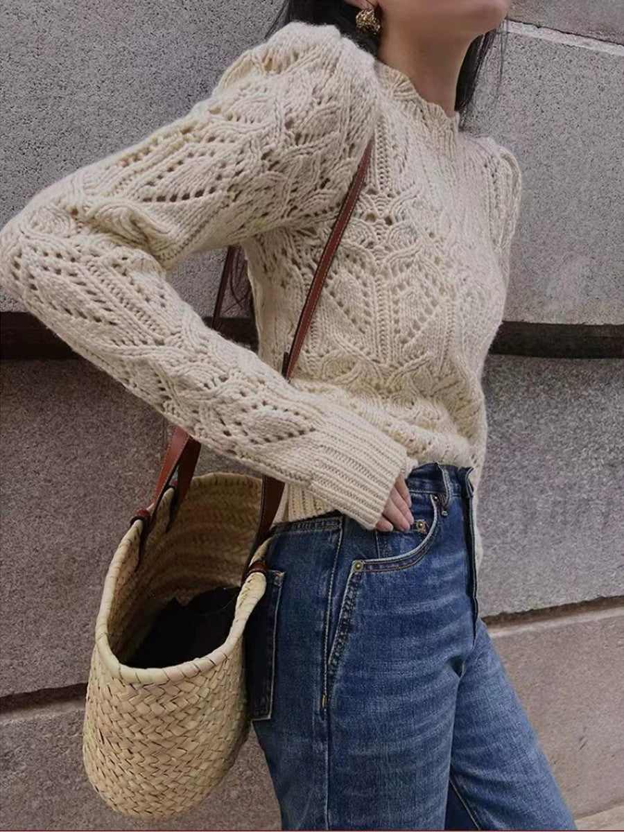 Cross-Border French Style Exquisite Hollow-out Crochet Knitted Air Conditioning Shirt Women's Clothing Spring and Autumn New Fashion All-Matching European and American Woolen Sweater