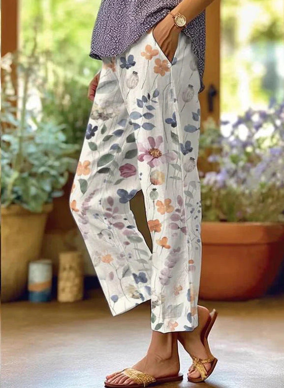 Linen Pants Women Summer Elastic Waist Straight Leg Plus Size Crop Pants Casual Beach Trousers with Pockets - Seldom Seen Styles