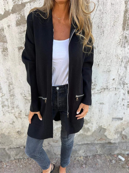 Fall And Winter Women'S Long-Sleeved Hooded Loose Fashion Casual Mid-Length Cardigan Jacket Female