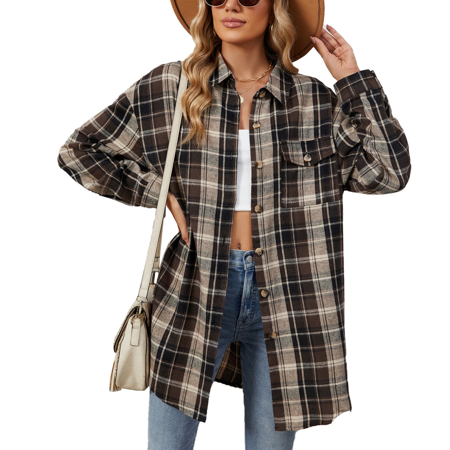 Blooming Jelly Women's Button Down Flannel Shirts Plaid Shacket Long Sleeve Collared Business Casual Tops Work