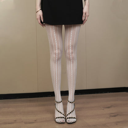 Spring and Autumn Striped Dark Red Millennium Hot-Selling Slimming Stockings Retro Dark Pattern Hot Girl Versatile Thin Pantyhose