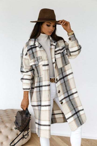 European and american hot2023ebay Amazon Winter New Women's Clothing Fashion Plaid Single-Breasted Coarse Wool Coat