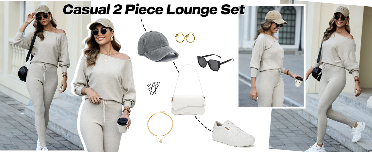 2 Piece Lounge Outfit 2025 Long Sleeve Knit Pullover Tops Drawstring Pants Set Tracksuit Sweatsuit - Seldom Seen Styles