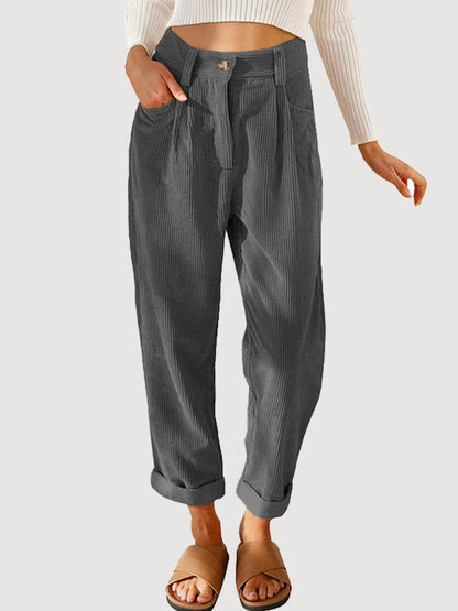 Pantalon droit en velours côtelé pour femme, taille élastique, avec poches, S-2XL