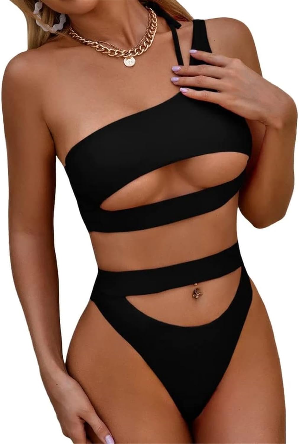 Sexy Cutout One Shoulder Bikini Swimsuit Set for Women Brazilian Bathing Suit 2 Piece - Seldom Seen Styles