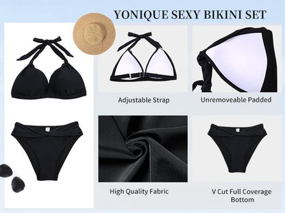 Women Two Piece Bathing Suits Push Up Bikini Set Halter Swimsuit Vintage Swimwear - Seldom Seen Styles