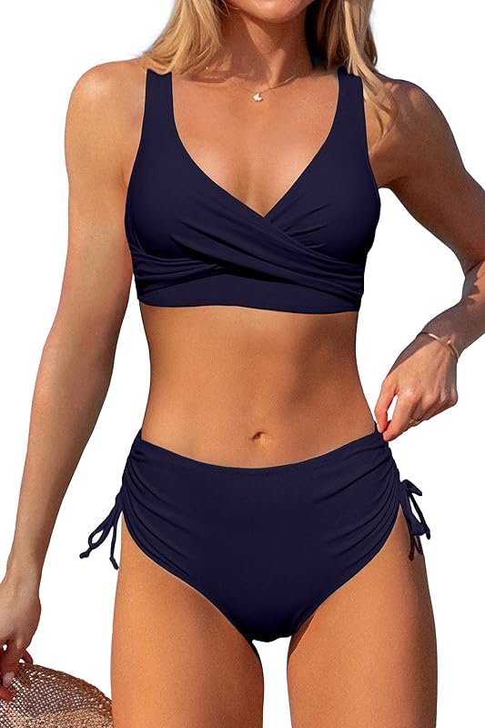 Women's High Waisted Bikini Twist Front Tie Back 2 Piece Swimsuits - Seldom Seen Styles