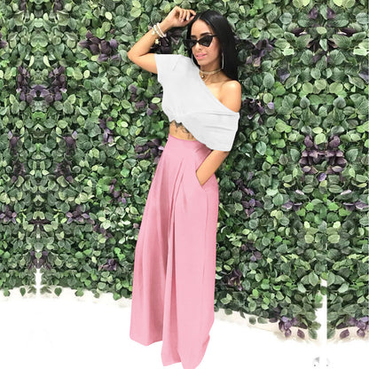 Women's Plain Plicated Pocket Wide Leg Pants, Casual Comfy High Waist Trousers for Summer, Ladies Bottoms for Daily Wear