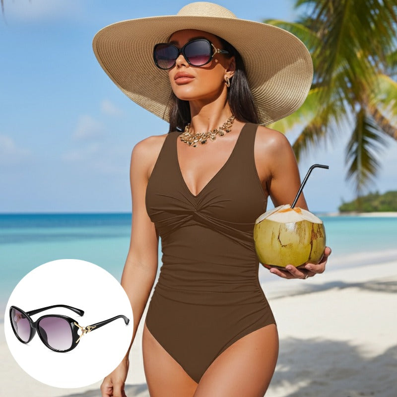 Women's One Piece Swimsuit Tummy Control Ruched Bathing Suit V Neck Slimming Swimwear Beach Vacation Pool Party Plus Size S-2XL Black White Floral Leopard
