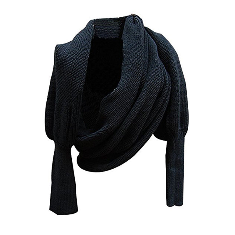 Top-Selling Product Fashion Knitted Scarf Women's Warm Autumn and Winter Wool Shawl Monochrome Sleeve Scarf Factory Direct Supply