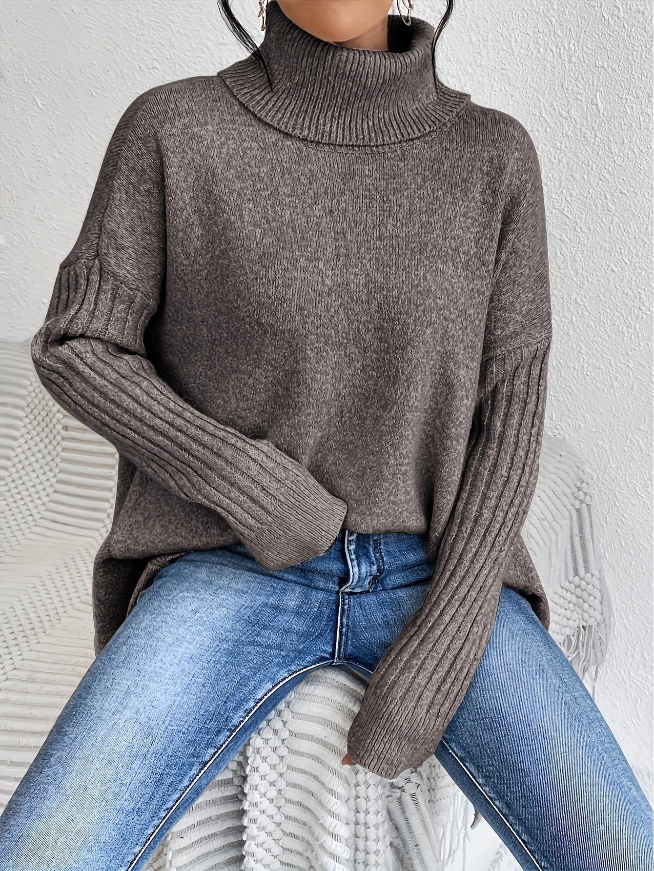 Women's Oversized Sweater Turtleneck Long Sleeve Casual Knit Tunic Pullover Sweaters Tops 2025 Fall Winter Outfits - Seldom Seen Styles