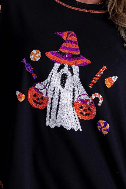 Halloween Ghost Sequined Sweater Loose Casual Top Women's Autumn and Winter New