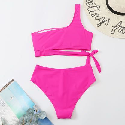 Women One Shoulder High Waisted Bikini Tie High Cut Two Piece Swimsuits - Seldom Seen Styles