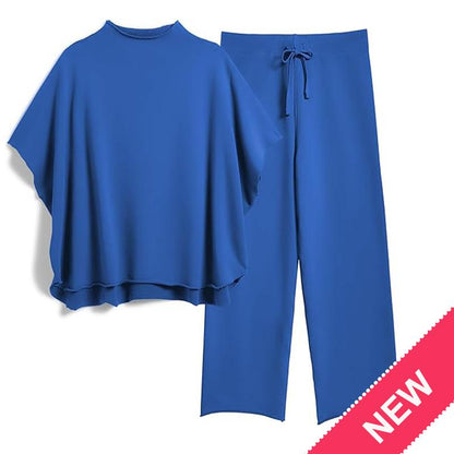 Songling Women Casual Two Piece Outfits 3/4 Batwing Sleeve Capelet CrewNeck Pullover Top Wide Leg Pants Lounge Sets Sweatsuit