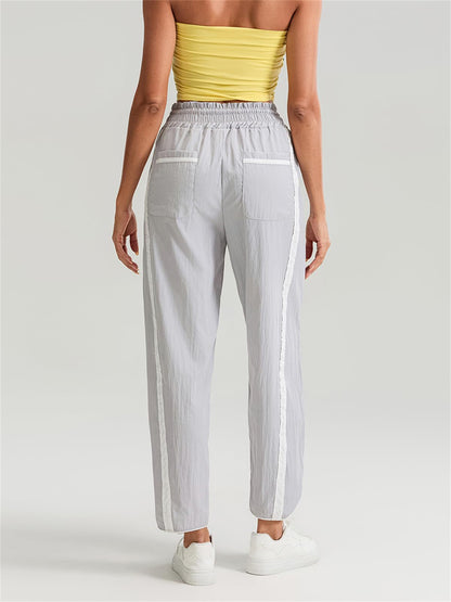 Women's Baggy Wide Leg Pants Casual Drawstring Elastic Waisted Contrast Color Workout Y2K Track Pants