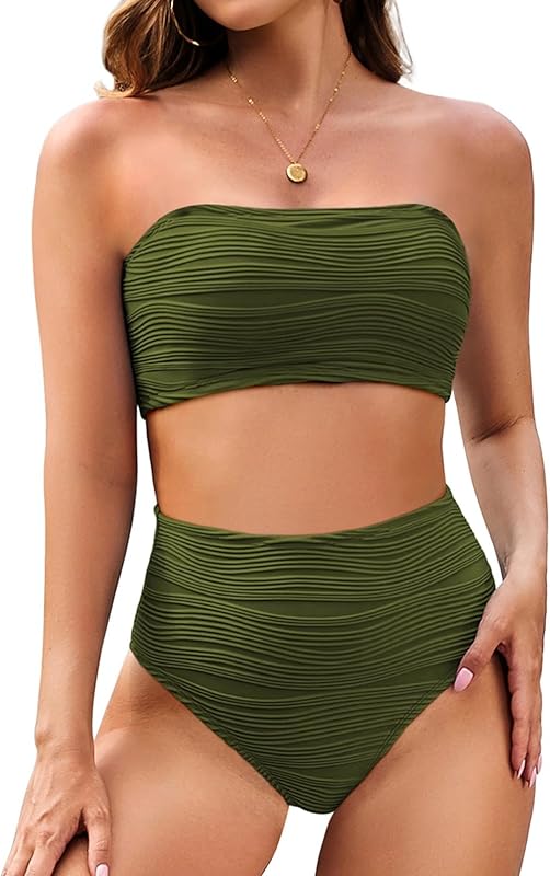 Women Bikini Set 2025 Removable Strap Textured Two Piece Swimsuits High Cut Bathing Suits - Seldom Seen Styles