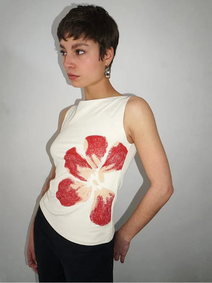 Women's Floral Graphic Tank Top Sleeveless Y2K Fitted Summer Top