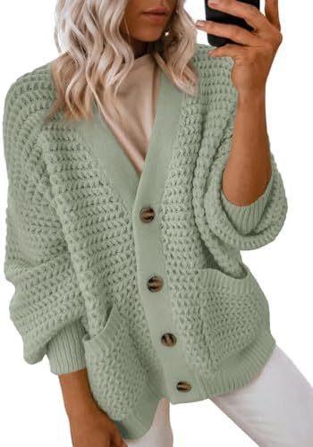 Women's 2024 Fashion Casual Open Front Long Sleeve Chunky Knit Cardigans Sweaters Outerwear Coats