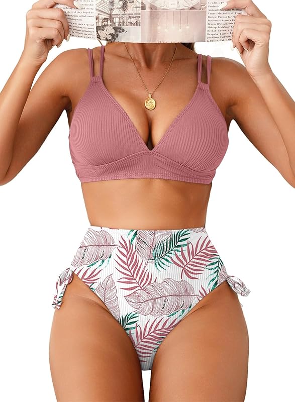 Women's Bikini Sets Two Piece Swimsuit V Neck High Waisted Ruched Tummy Control 2025 Summer Bathing Suit - Seldom Seen Styles