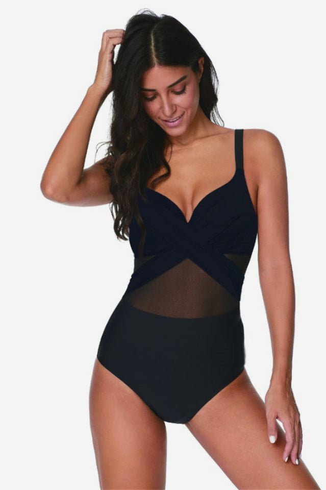 Mesh Striped One Piece Swimwear - Seldom Seen Styles