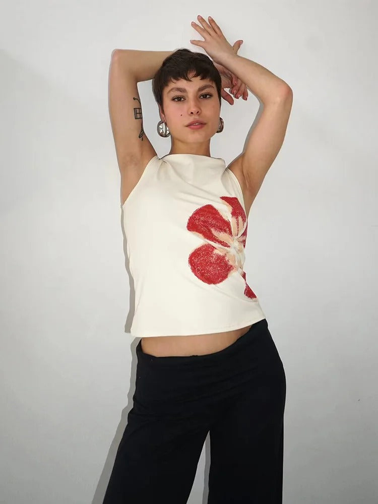 Women's Floral Graphic Tank Top Sleeveless Y2K Fitted Summer Top - Seldom Seen Styles