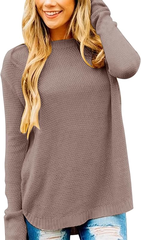 MEROKEETY Women&#39;s 2024 Fall Long Sleeve Oversized Crew Neck Solid Color Knit Pullover Sweater Tops