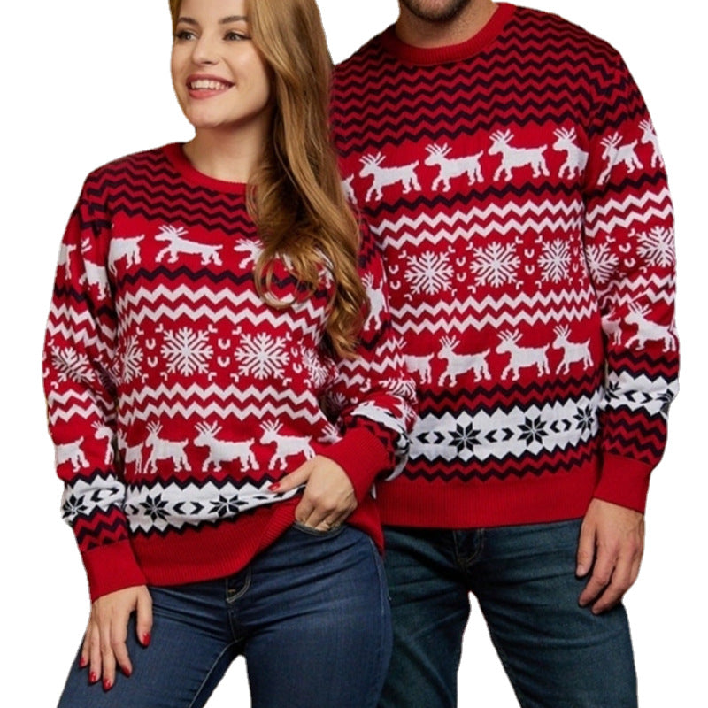 Cross-Border European and American New Christmas Sweater2023Autumn and Winter Couple Wear One Man and One Woman Holiday Party Knitted Sweater