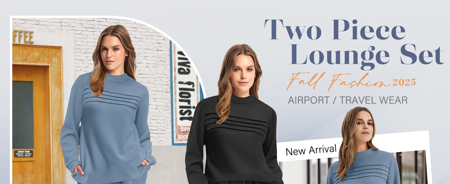 Two Piece Sets for Women Fall Travel Vacation Outfits Long Sleeve Lounge Sets Side Slit Wide Leg Pants S-3XL - Seldom Seen Styles