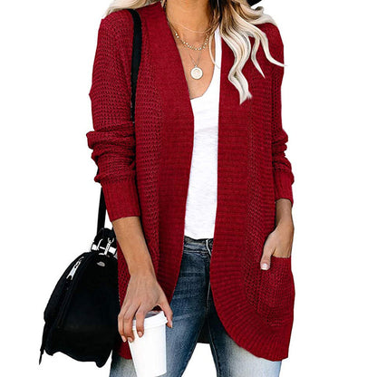 Women's Clothing  Curved Placket Large Pocket Sweater Cardigan Autumn Winter New  Cardigan