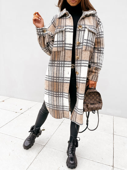 European and american hot2023ebay Amazon Winter New Women's Clothing Fashion Plaid Single-Breasted Coarse Wool Coat