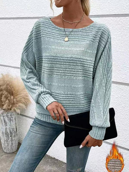 Women's Plain Round Neck Batwing Sleeve Tee, Casual Long Sleeve Crew Neck T-shirt for Fall & Winter, Fashion Aesthetic Ladies' Knit Clothing for Daily Wear