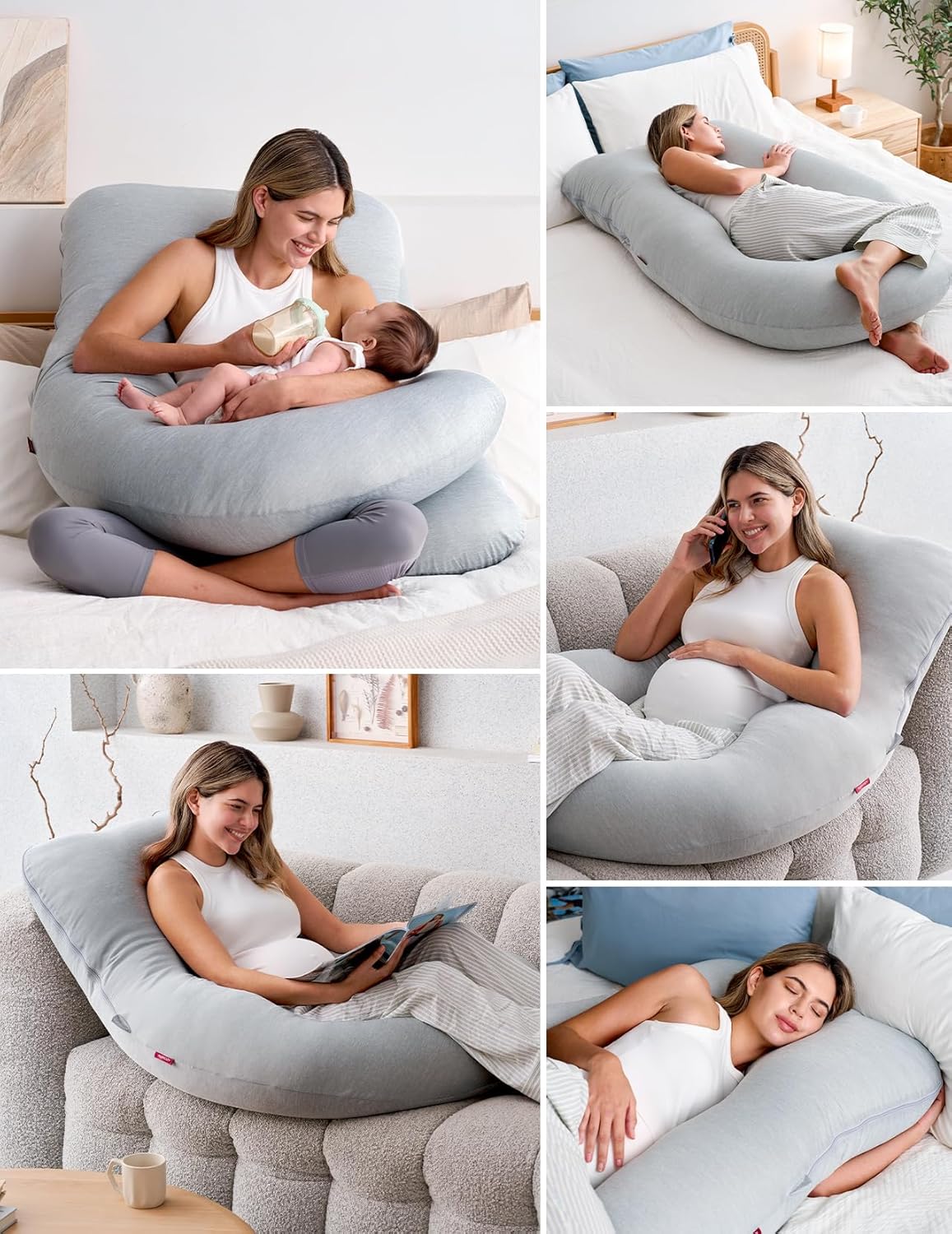 Momcozy Pregnancy Pillows with Cooling Cover, U-Shaped Full Body Maternity Pillow for Side Sleepers 57 Inch - Support for Back, Hip, Belly, Legs for Pregnant Women - Seldom Seen Styles