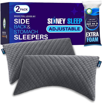 Sidney Sleep Adjustable Curved Contour Fill Pillow – Queen Size – for Side and Back Sleepers – Neck & Shoulder Comfort Support – Extra Fill Included (White)