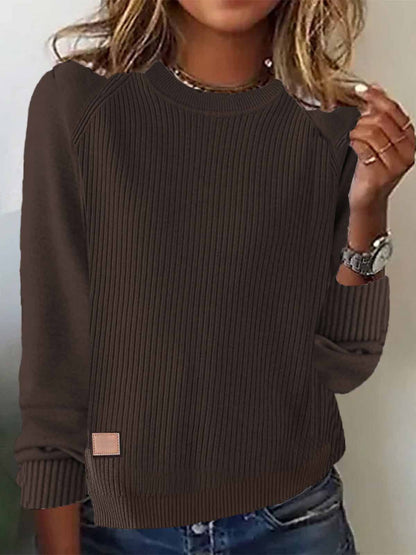 Coffee Plain Round Neck Sweater