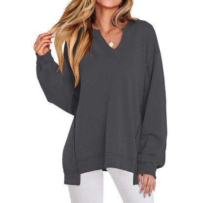 Womens Oversized Sweatshirt V Neck Long Sleeve Tunic Lightweight Pullover 2025 Winter Casual Tops Teen Girl Outfits - Seldom Seen Styles