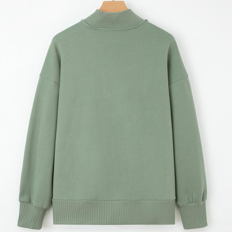 2025 Women's Fall Pullover Mockneck Button Down Ribbed Fit Lightweight Cozy Oversized Long Sleeve Sweatshirt Kangaroo Pocket for Everyday Wear - Seldom Seen Styles