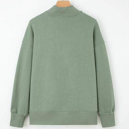 2025 Women's Fall Pullover Mockneck Button Down Ribbed Fit Lightweight Cozy Oversized Long Sleeve Sweatshirt Kangaroo Pocket for Everyday Wear